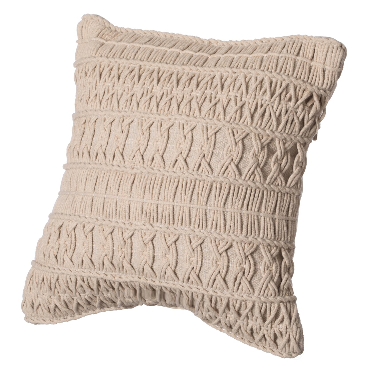 16" Handwoven Cotton Throw Pillow Cover with Layered Random String Pattern